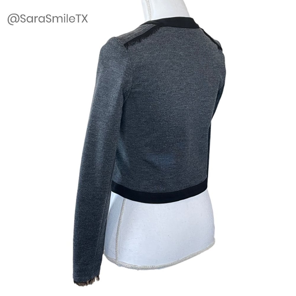 HAUTE HIPPIE Charcoal Gray Skull Crested Cropped Jacket - Picture 8 of 13